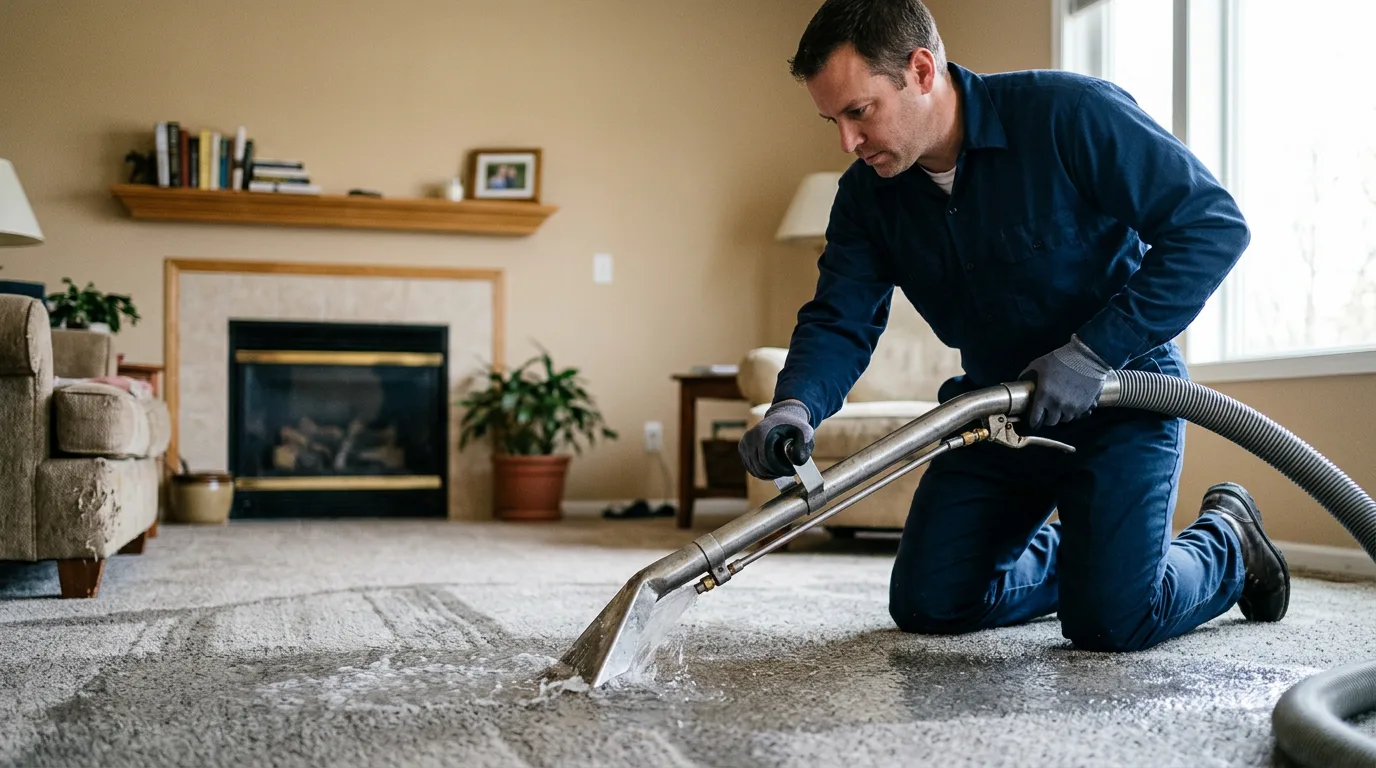Water damage restoration technician working near Danville, IA